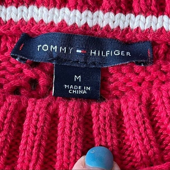 ‎Tommy Hilfiger Red 100% Cotton Textured Sweater - Picture 2 of 8